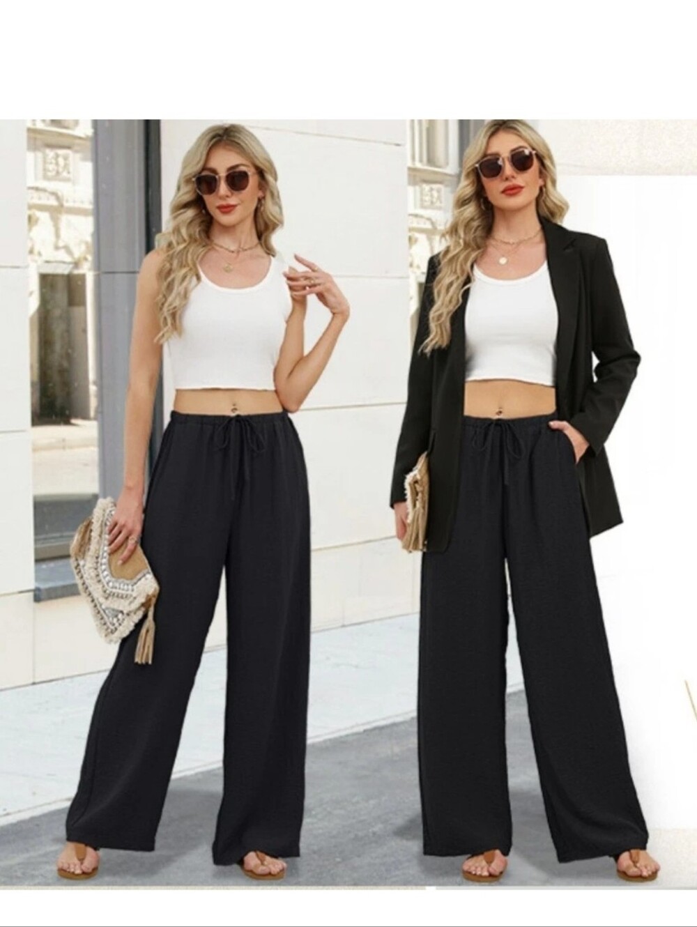 NEW Wide Leg Flowy Palazzo Ankle Pants Black Lounge Stretch Beach 90s Y2k M